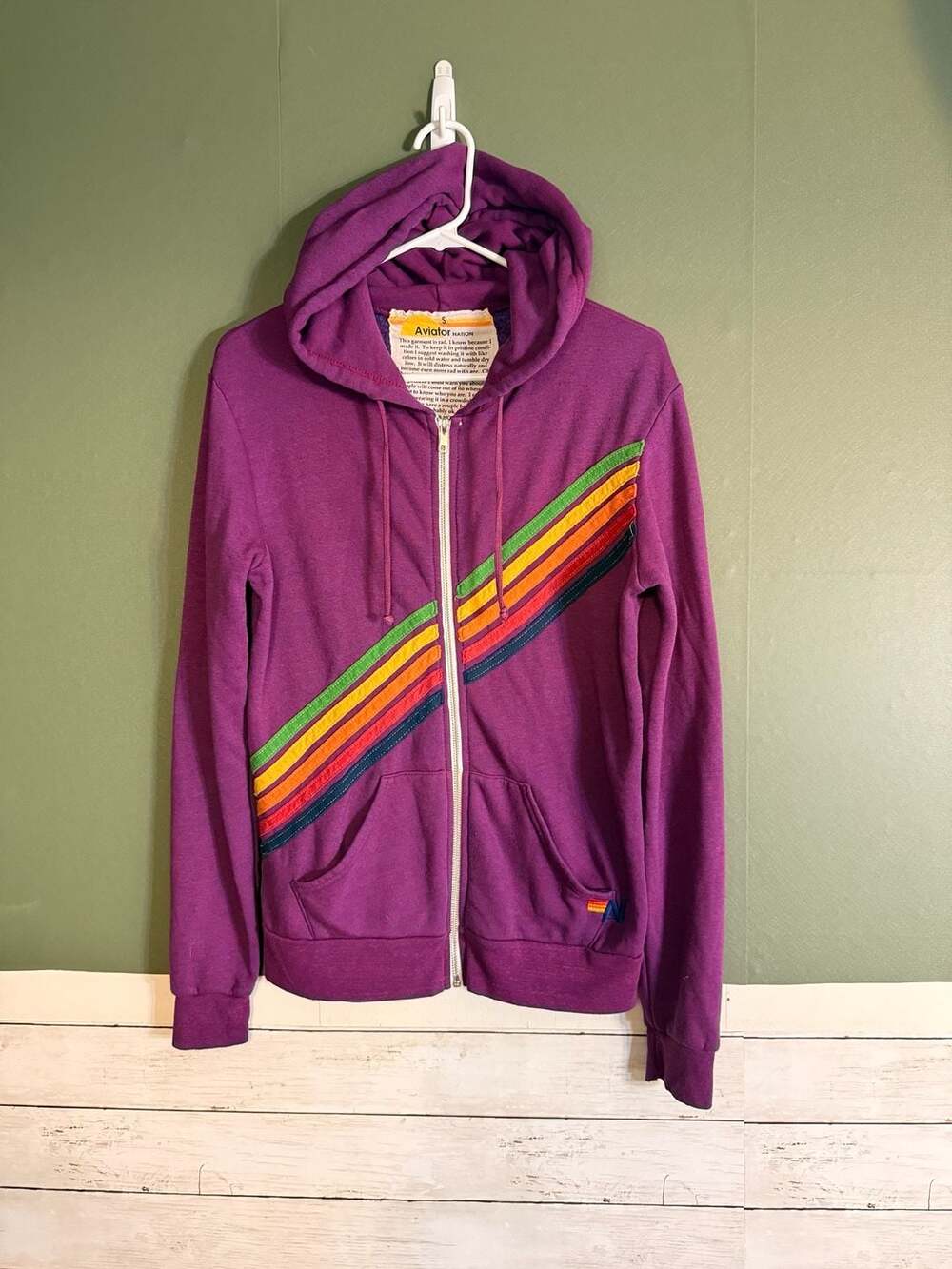 Aviator Nation 5-Stripe Zip-Up Hoodie Magenta/Purple Size Small